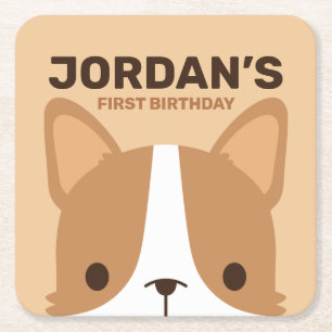 Cute Corgi Dog Birthday Square Paper Coaster