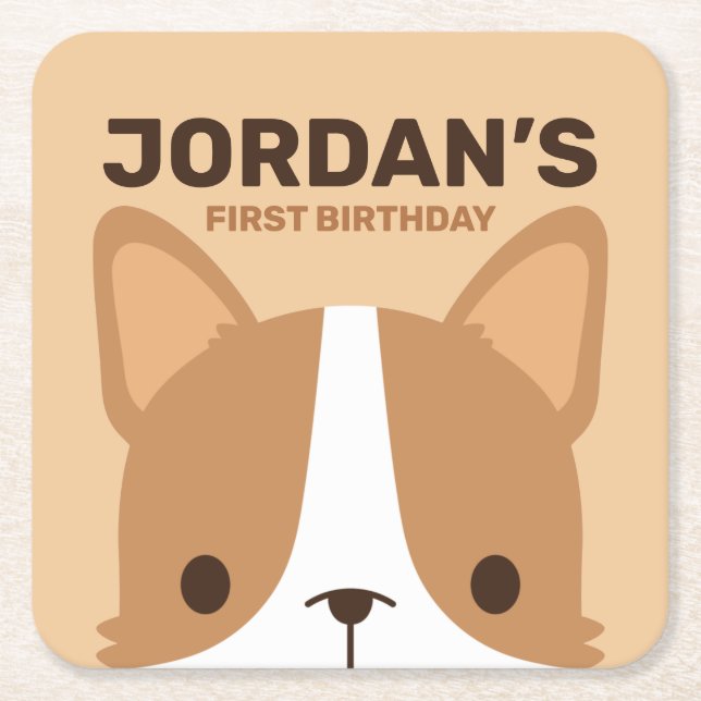 Cute Corgi Dog Birthday  Square Paper Coaster (Front)