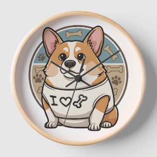 Cute Corgi Dog Clock with Bone Pattern
