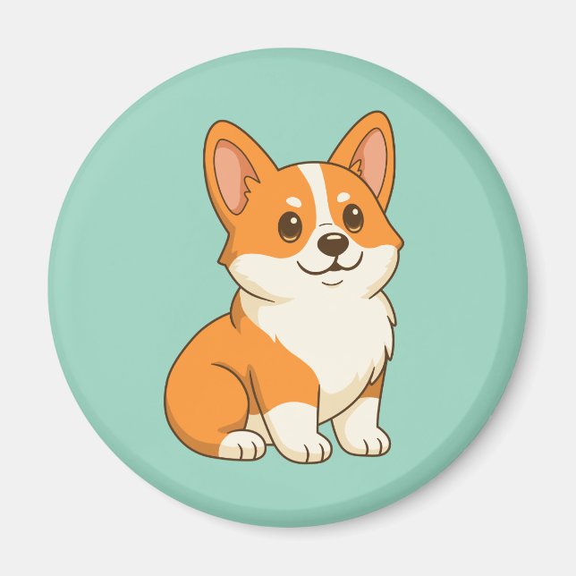 Cute Corgi Dog Green Magnet (Front)