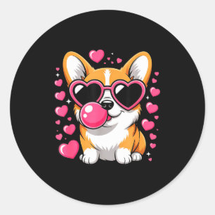 Cute Corgi Dog Heart Sungles Valentines Day Puppy Classic Round Sticker