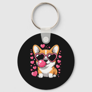 Cute Corgi Dog Heart Sungles Valentines Day Puppy Key Ring