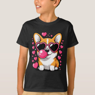 Cute Corgi Dog Heart Sungles Valentines Day Puppy T-Shirt