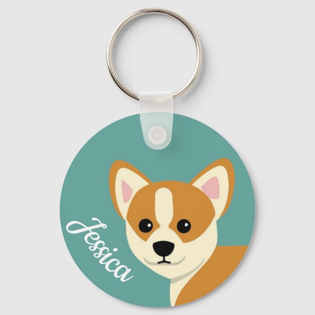Cute Corgi Dog Lover Personalised Key Ring (Front)