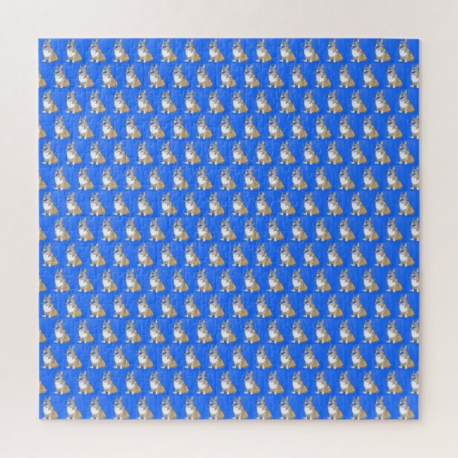 Cute Corgi Dog Pattern Blue Background Jigsaw Puzzle (Vertical)