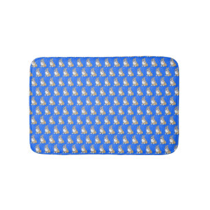 Cute Corgi Dog Pattern on Blue Background Bath Mat