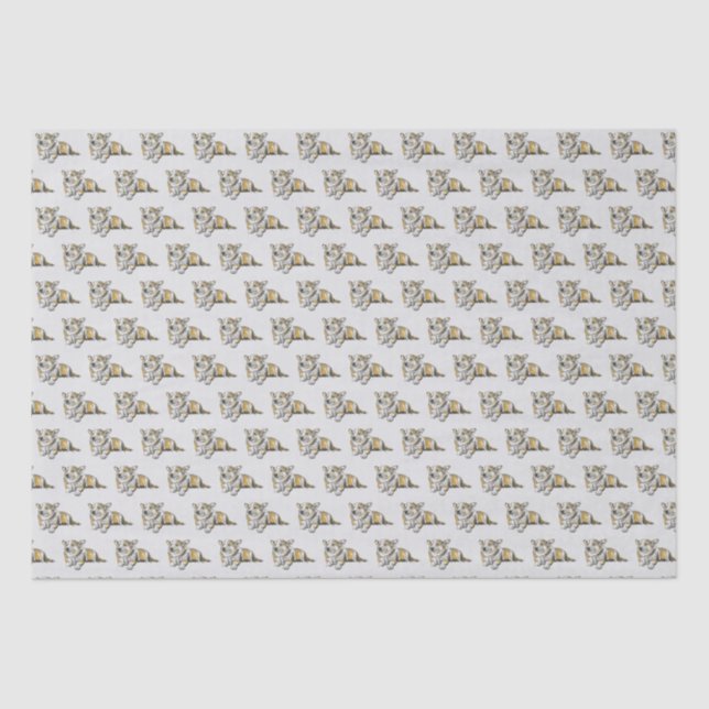 Cute Corgi Dog Pattern on Grey Background Tissue Paper (Front)