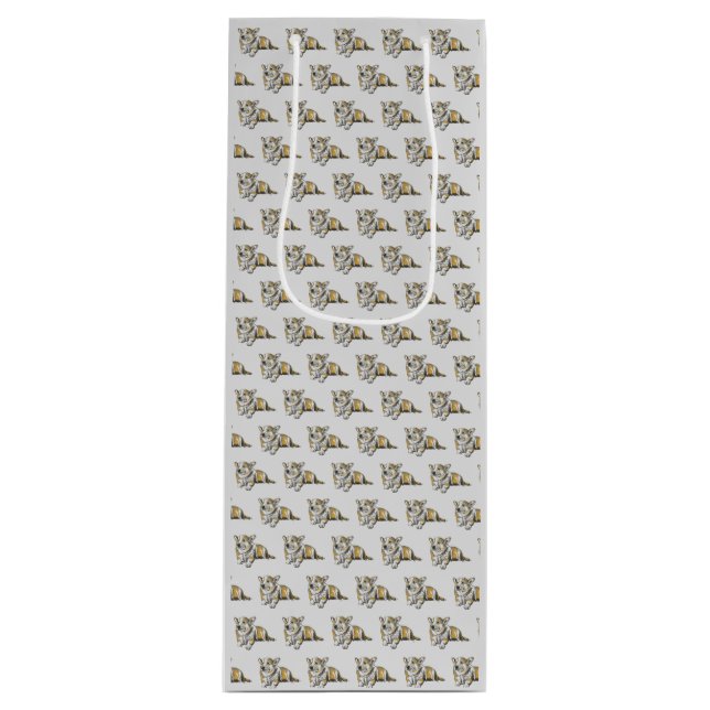 Cute Corgi Dog Pattern on Grey Background Wine Gift Bag (Front)