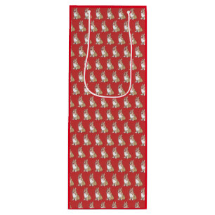 Cute Corgi Dog Pattern on Red Background Wine Gift Bag