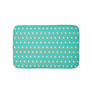 Cute Corgi Dog Pattern on Turquoise Background Bath Mat