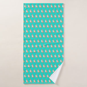 Cute Corgi Dog Pattern on Turquoise Background Bath Towel