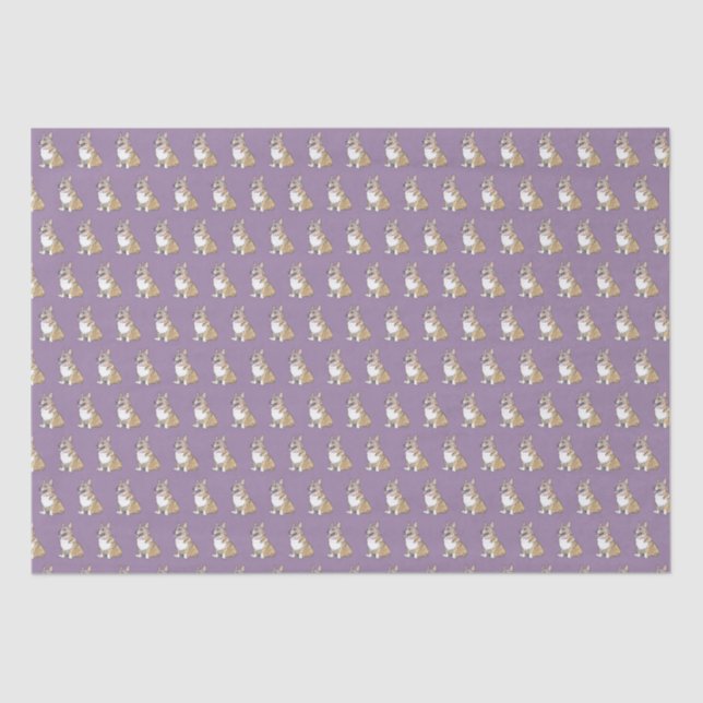 Cute Corgi Dog Pattern on Violet Background Tissue Paper (Front)