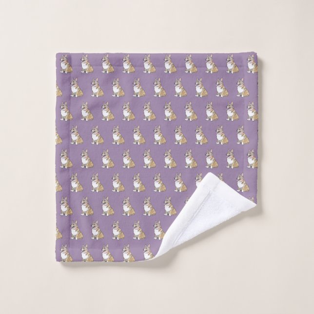 Cute Corgi dog pattern on Violet Background Wash Cloth (Wash Cloth)
