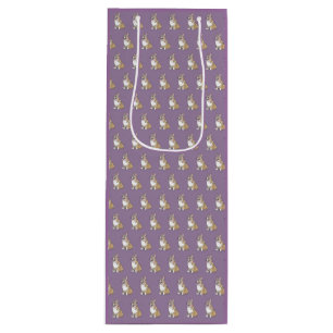 Cute Corgi Dog Pattern on Violet Background Wine Gift Bag