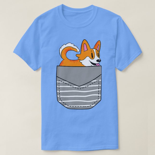 Cute Corgi Dog Pocket  T-Shirt (Design Front)