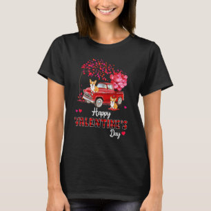 Cute Corgi Dog Red Truck Happy Valentine's Day Val T-Shirt