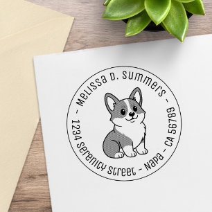 Cute Corgi Dog Round Address Rubber Stamp