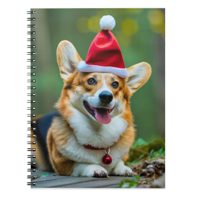 Cute Corgi dog Smiling with Christmas hat Notebook (Front)