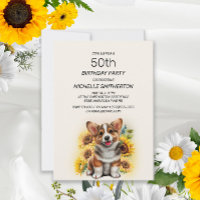 Cute Corgi Dog Sunflowers 50th Birthday