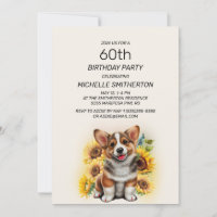 Cute Corgi Dog Sunflowers 60th Birthday