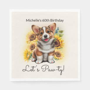 Cute Corgi Dog Sunflowers 60th Birthday Napkin