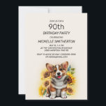 Cute Corgi Dog Sunflowers 90th Birthday Invitation<br><div class="desc">Cute Corgi dog with sunflowers 90th birthday party invitation for women. This card can be designed for anyone of any age. Contact me for assistance with your customisation or to request additional matching or coordinating products for your celebration.</div>
