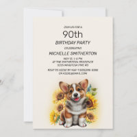 Cute Corgi Dog Sunflowers 90th Birthday
