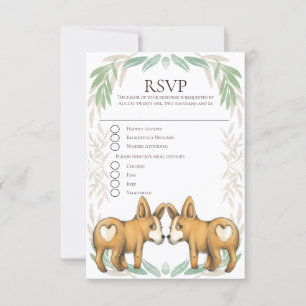 Cute Corgi Dog Two Grooms Gay Wedding RSVP Card