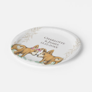 Cute Corgi Dog Wedding Couple Personalised Paper Plate