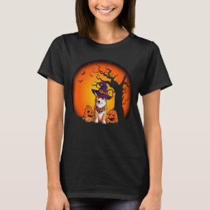 Cute Corgi Dog Witch Scary Tree Halloween Costume  T-Shirt