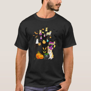 Cute Corgi Dog Witch Scary Tree Halloween Costume T-Shirt