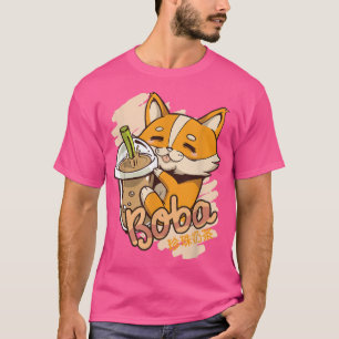 Cute Corgi Dog with Boba Bubble Tea T-Shirt