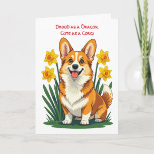 Cute Corgi Dog With Daffodils Card