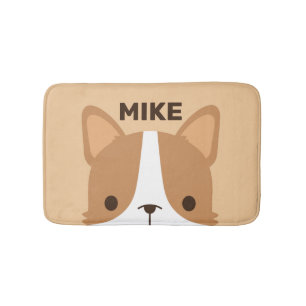 Cute Corgi Dog with Personalised Name  Bath Mat