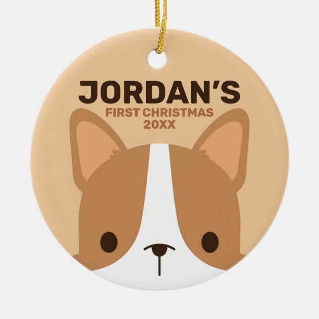 Cute Corgi Dog with Personalised Name Ceramic Tree Decoration (Front)