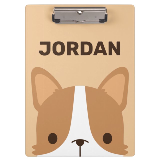Cute Corgi Dog with Personalised Name Clipboard (Front)