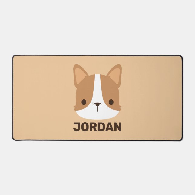 Cute Corgi Dog with Personalised Name Desk Mat (Front)