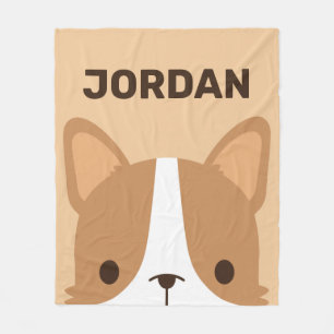 Cute Corgi Dog with Personalised Name Fleece Blanket