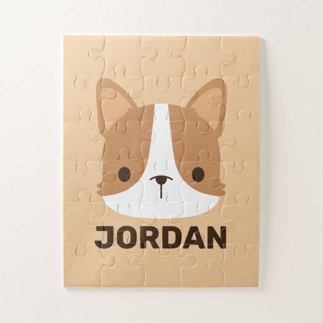 Cute Corgi Dog with Personalised Name Jigsaw Puzzle (Vertical)