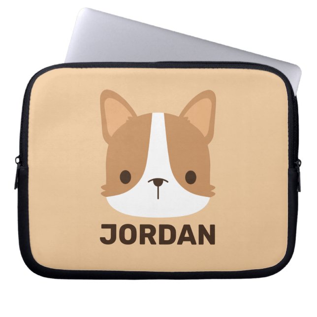 Cute Corgi Dog with Personalised Name Laptop Sleeve (Front)