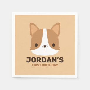 Cute Corgi Dog with Personalised Name Napkin