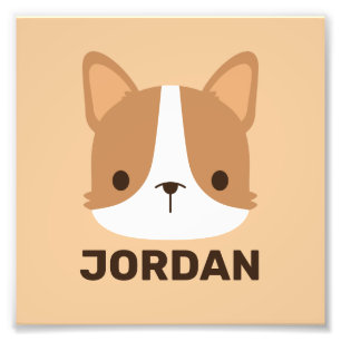 Cute Corgi Dog with Personalised Name Photo Print