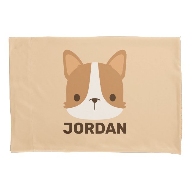 Cute Corgi Dog with Personalised Name  Pillowcase (Front)