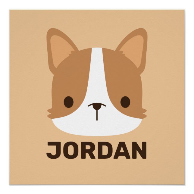 Cute Corgi Dog with Personalised Name Poster (Front)