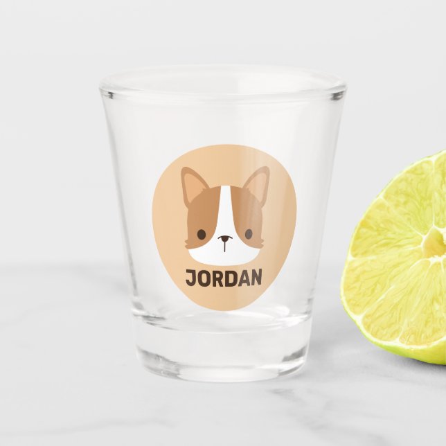 Cute Corgi Dog with Personalised Name Shot Glass (Front)