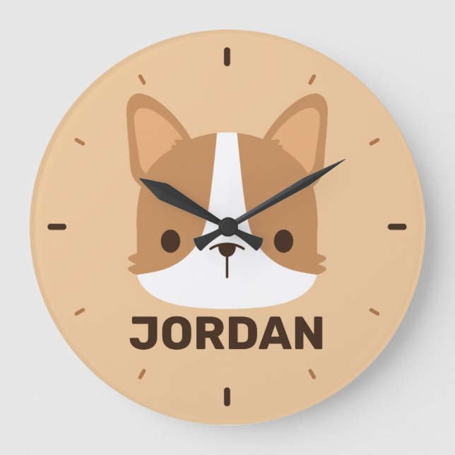 Cute Corgi Dog with Personalized Name Large Clock (Front)
