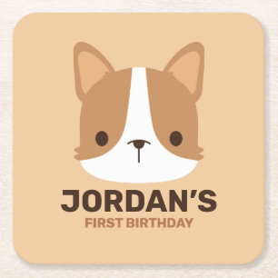 Cute Corgi Dog with Personalized Name Square Paper Coaster