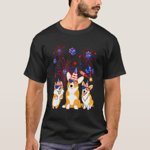 Cute Corgi Dogs Fireworks American Flag 4th Of Jul T-Shirt