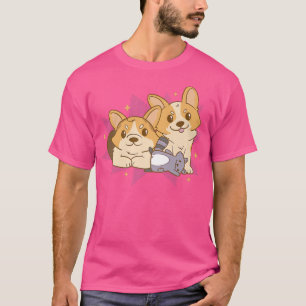 Cute Corgi Dogs Play With Racoon Puppy Pet Dog Lo T-Shirt