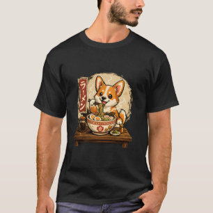 Cute Corgi Eating Ramen Funny Dog Noodle Design T-Shirt